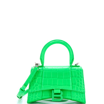 Balenciaga Hourglass Top Handle Bag Crocodile Embossed Leather XS