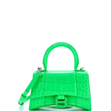 Balenciaga Hourglass Top Handle Bag Crocodile Embossed Leather XS