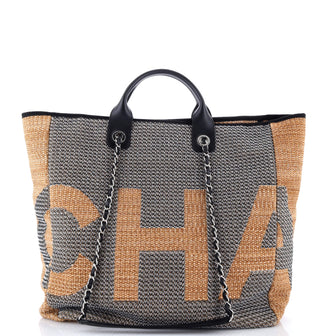 Chanel Deauville Logo Shopping Tote Printed Mixed Fibers Large