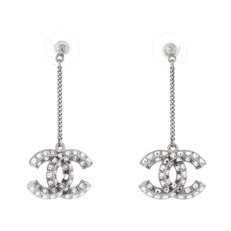 Chanel CC Baguette Drop Earrings Metal with Crystals