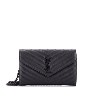 Saint Laurent Classic Monogram Wallet on Chain Matelasse Chevron Leather Medium