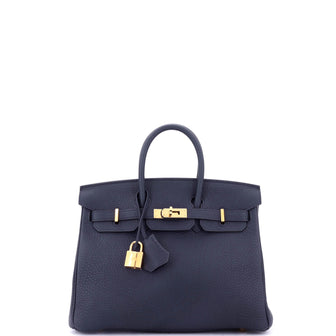 Hermes Birkin Handbag Blue Togo with Gold Hardware 25