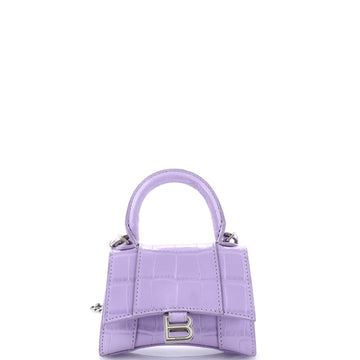 Balenciaga Hourglass Chain Top Handle Bag Crocodile Embossed Leather Mini