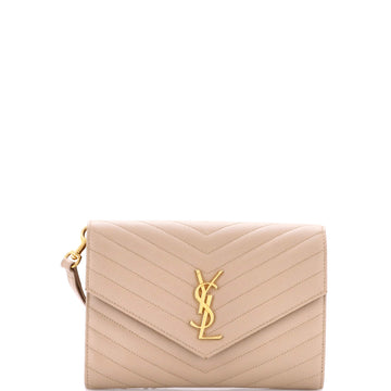 Saint Laurent Classic Monogram Envelope Wristlet Clutch Matelasse Chevron Leather