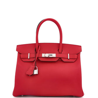 Hermes Birkin Handbag Red Epsom with Palladium Hardware 30