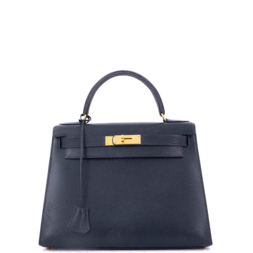 Kelly Handbag Bleu Marine Courchevel with Gold Hardware 28