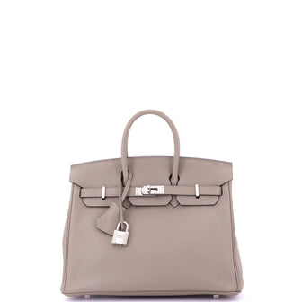 Hermes Birkin Handbag Grey Swift with Palladium Hardware 25