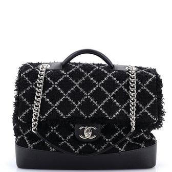 Chanel Crest Trip Top Handle Flap Bag Quilted Tweed and Caviar Large