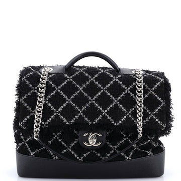 Chanel Crest Trip Top Handle Flap Bag Quilted Tweed and Caviar Large