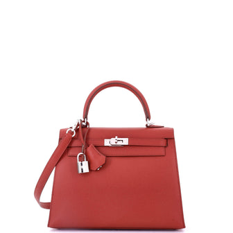 Hermes Kelly Handbag Red Epsom with Palladium Hardware 25