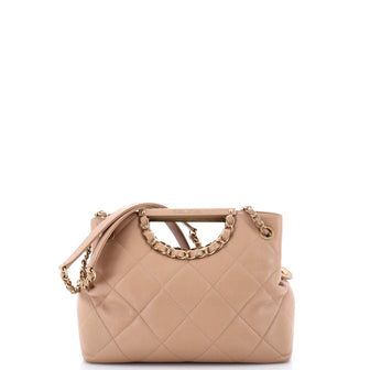 Chanel Cutout Woven Chain Handle Satchel Quilted Caviar Small