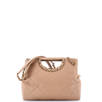 Chanel Cutout Woven Chain Handle Satchel Quilted Caviar Small