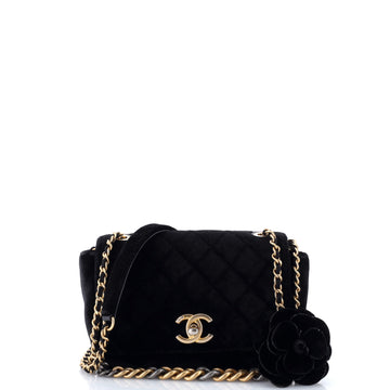 Chanel Private Affair Camellia Flap Bag Quilted Velvet Small