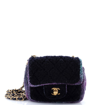 Chanel Square Classic Single Flap Bag Quilted Shearling and Tweed Mini