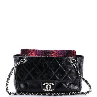 Chanel Portobello Chain Shoulder Bag Quilted Glazed Calfskin and Tweed Small