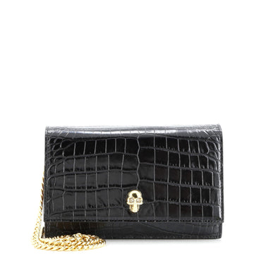 Alexander McQueen Skull Chain Crossbody Bag Crocodile Embossed Leather Mini