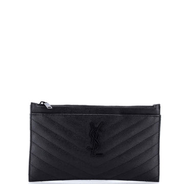 Saint Laurent Classic Monogram Zip Bill Pouch Matelasse Chevron Leather Medium