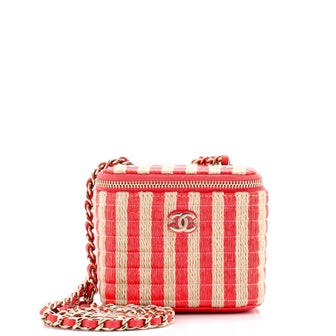 Chanel Classic Vanity Case with Chain Striped Raffia and Jute Mini