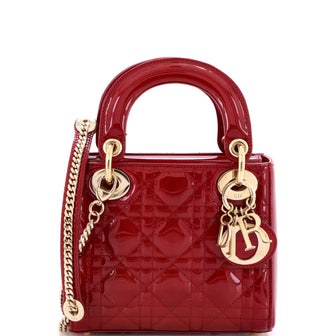 Christian Dior Lady Dior Chain Bag Cannage Quilt Patent Mini
