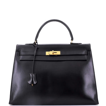 Hermes Kelly Handbag Black Box Calf with Gold Hardware 35