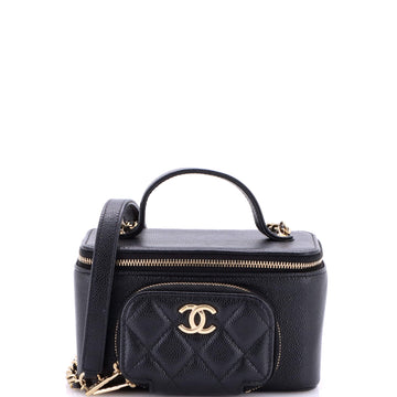 Chanel Business Affinity Top Handle Vanity Case with Chain Quilted Caviar Small