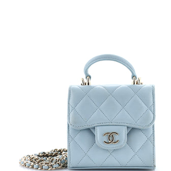 Chanel Square Classic Flap Top Handle Clutch with Chain Quilted Lambskin