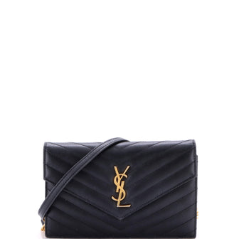 Saint Laurent Classic Monogram Wallet on Chain Matelasse Chevron Leather Small