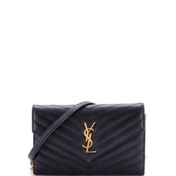 Saint Laurent Classic Monogram Wallet on Chain Matelasse Chevron Leather Small