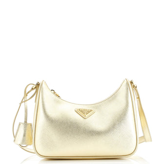 Prada Adjustable Handle Zip Hobo Saffiano Leather Mini