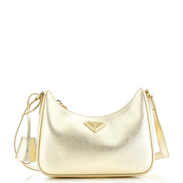 Prada Adjustable Handle Zip Hobo Saffiano Leather Mini