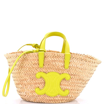 Celine Triomphe Basket Shoulder Bag Raffia with Leather Teen