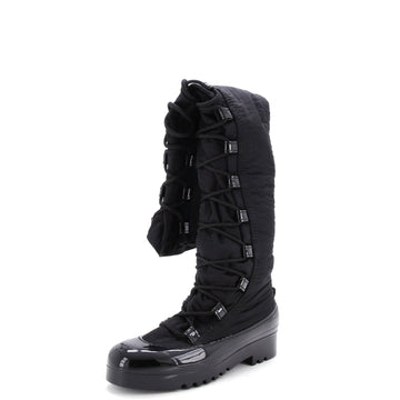 Chanel Women's Lace Up Thigh High Winter Boots Nylon and Rubber