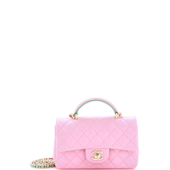 Chanel Classic Single Flap Top Handle Bag Quilted Lambskin Mini