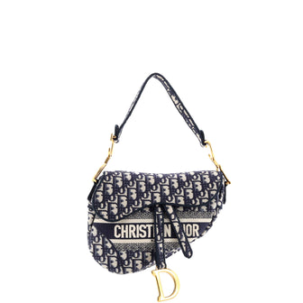 Christian Dior Saddle Handbag Logo Embroidered Oblique Canvas Medium