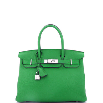 Hermes Birkin Handbag Green Togo with Palladium Hardware 30