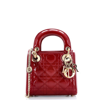 Christian Dior Lady Dior Chain Bag Cannage Quilt Patent Mini