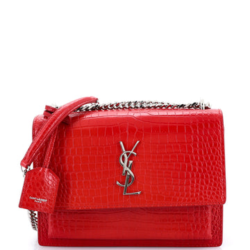 Saint Laurent Sunset Crossbody Bag Crocodile Embossed Leather Medium