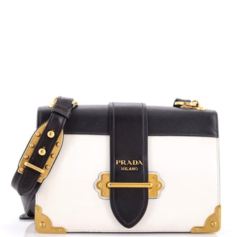 Prada Cahier Crossbody Bag Leather and Saffiano Leather Large