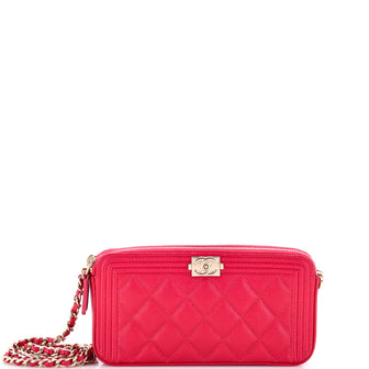 Chanel Boy Double Zip Clutch with Chain Quilted Caviar
