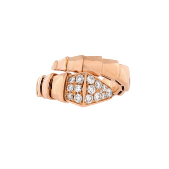 Bvlgari Serpenti Viper One-Coil Ring 18K Rose Gold with Diamonds Wide