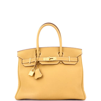 Hermes Birkin Handbag Yellow Togo with Gold Hardware 30