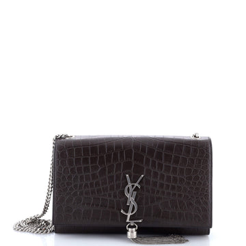 Saint Laurent Classic Monogram Tassel Crossbody Bag Crocodile Embossed Leather Medium