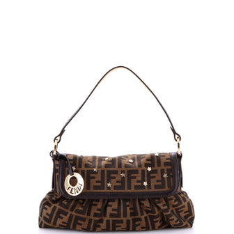 Fendi Chef Flap Bag Embellished Zucca Canvas Small
