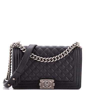 Chanel Boy Flap Bag Quilted Caviar Old Medium
