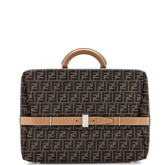 Fendi FF Belted Top Handle Suitcase Zucca Canvas with Leather