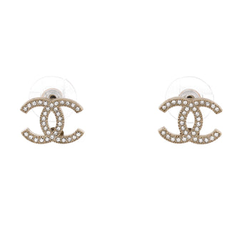 Chanel CC Stud Earrings Metal with Crystals