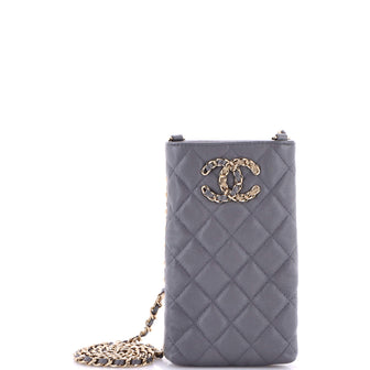 Chanel French New Wave Phone Holder Crossbody Bag Quilted Caviar