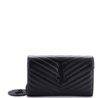 Saint Laurent Classic Monogram Wallet on Chain Matelasse Chevron Leather Medium