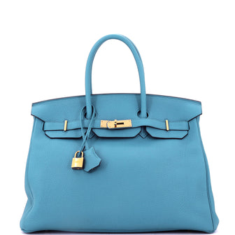 Hermes Birkin Handbag Blue Togo with Gold Hardware 35