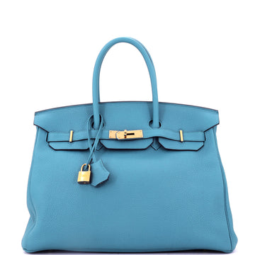 Hermes Birkin Handbag Blue Togo with Gold Hardware 35